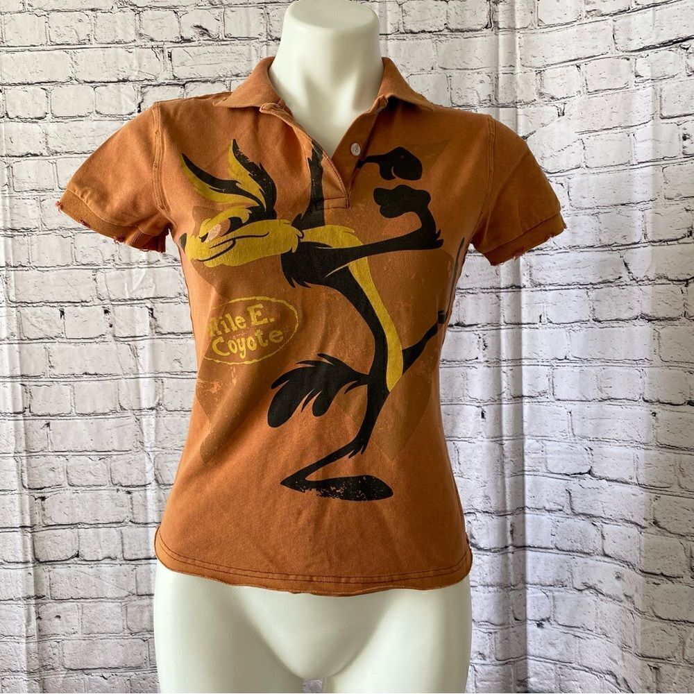 Looney Tunes Vintage Wile E. Coyote Graphic polo y2K Small polo collar